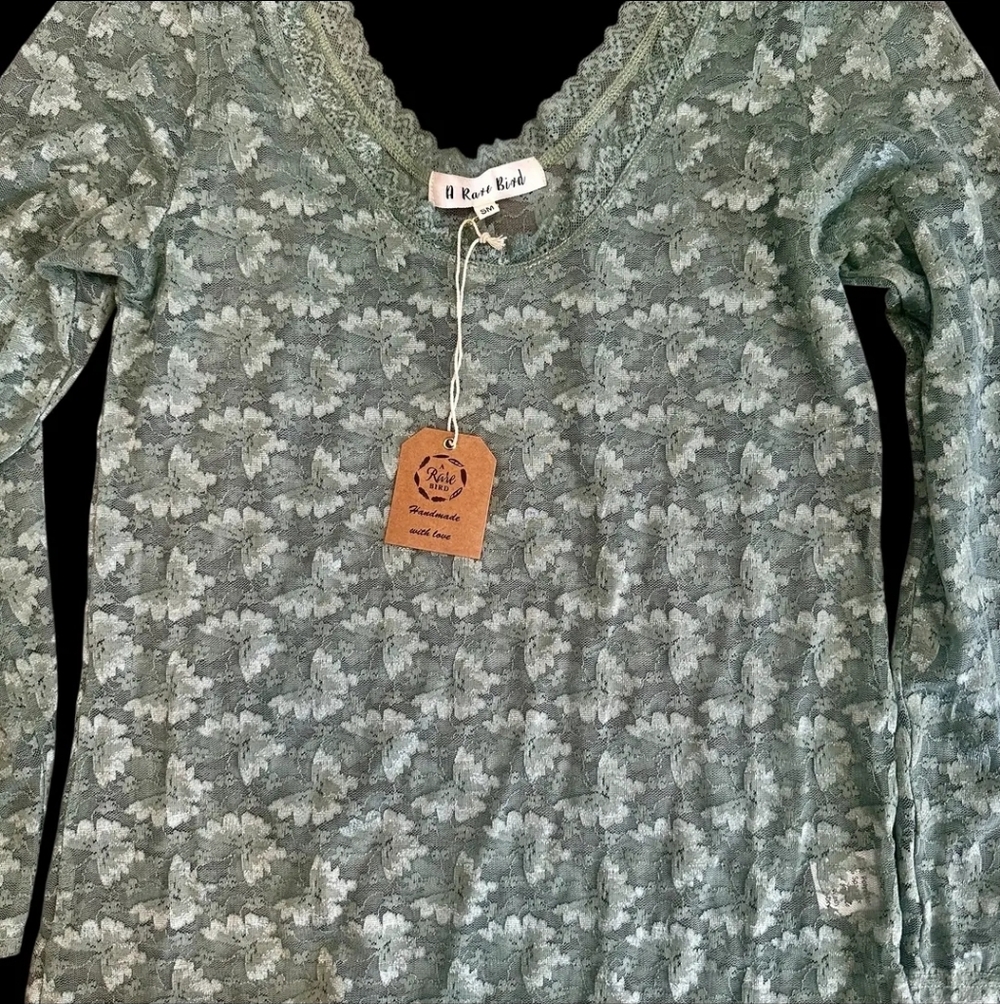 RB51A Rare Bird Sage Lace Sheer Top